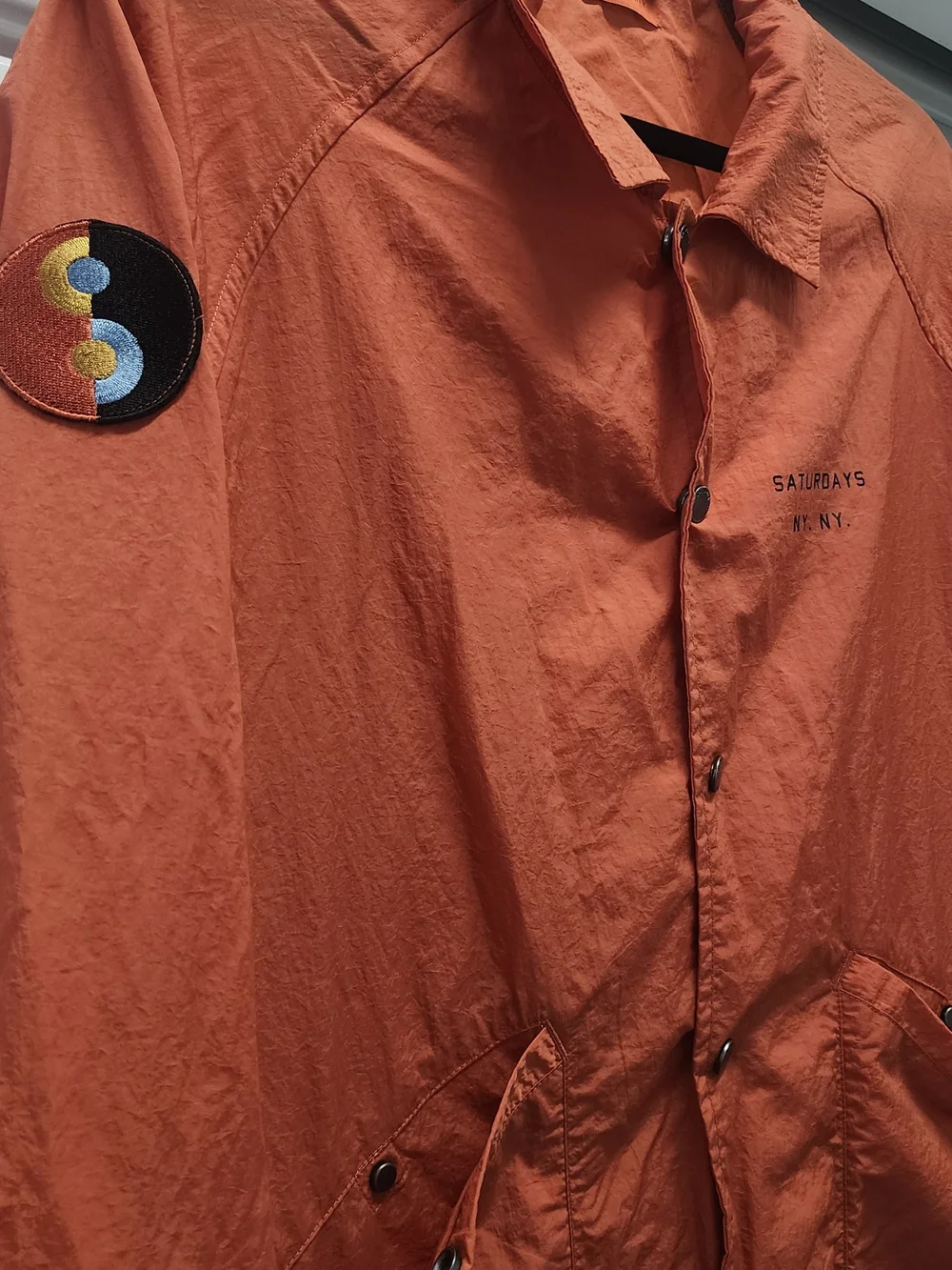 Saturdays New York City Men's Rust Orange Windbreaker Coach Jacket - Picture 2 of 6